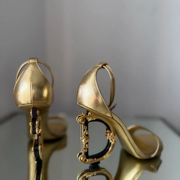 Dolce Gabbana Nappa mordore sandals with baroque DG heel 37 - Picture 5 of 15